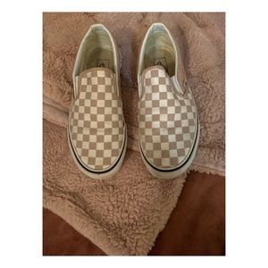 light pink and white checkered vans
